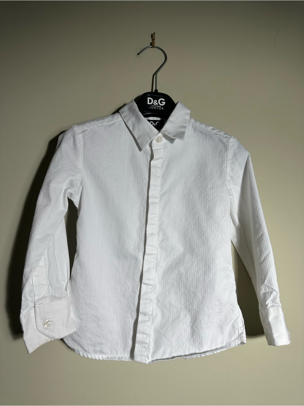 D&G Junior White Textured Cotton Button Down Shirt Embroidered Cuff